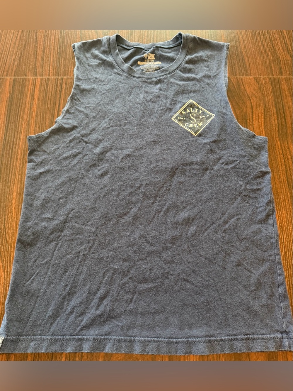 Salty Crew Mens Navy Blue Tank Top Cutoff Sleeveless Graphic Sink Or Swim Size M